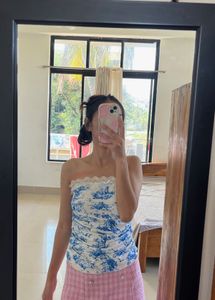 Chic Blue &amp; White Ruched Tube Top