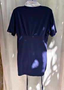 13279. Navy Blue Ruched Drawstring Dress