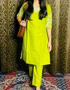 Lime Green Embroidered Kurta Set