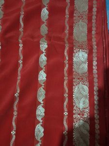 Vibrant Red Saree with Gold Border