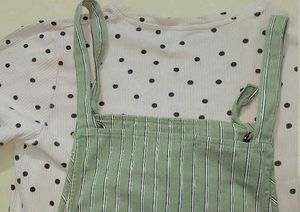 RIO cute striped Dungaree with Polka Dot Top