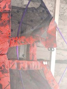 Elegant rust Brocade Dress with Embellished Neckli
