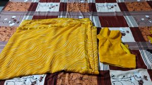 Vibrant Yellow laheriya Saree with Blouse