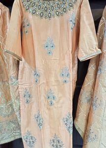 Peach Embroidered Kurta Set with Dupatta
