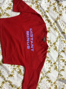 Red Oversized Graphic Cropped Tee