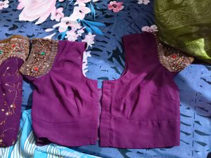 Beautiful Embellished Purple Saree with stitched b