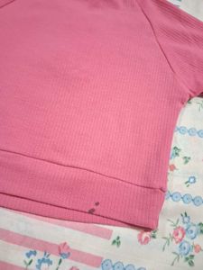 Pink Ribbed Henley Crop Top