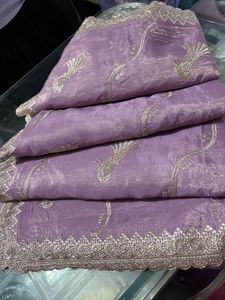 Elegant Lavender Embroidered Saree
