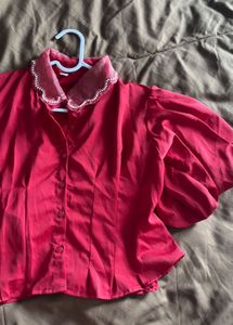 Red Embellished Collar Top