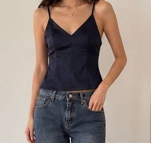Black Satin Corset-Style Cami Top