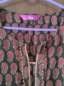 Black With Maroon Chanderi Silk Kurti