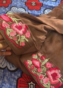 Embroidered Brown Twill organza suit