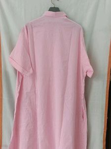Pink Striped Shirt Dress with Butterfly Applique