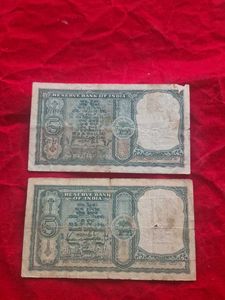 2 pcs Vintage Indian Five Rupee Notes
