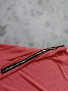 Coral Zip Detail Long Sleeve Top