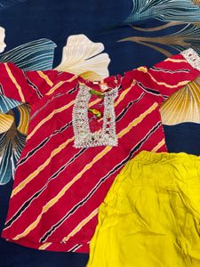 Vibrant Red Kurta Set with Yellow Pants