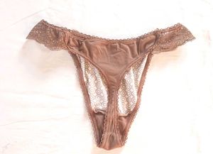 Brown Lace Trim Thong Panty