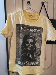 Ed Hardy Graphic Distressed T-Shirt With Brand Bag