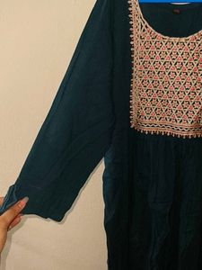 Teal Embroidered Kurta