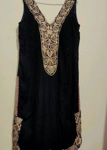 Black Golden Stone Cut Sleeve Kurti 38 Bust
