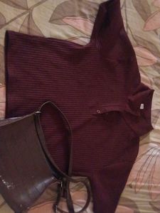 Burgundy Ribbed Knit Top