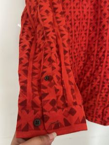 Men's Red Geometric Print Kurta
