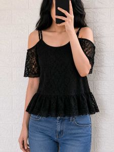Chic Black Cold Shoulder Lace Top