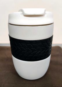 Stylish White Travel Mug with Black Grip