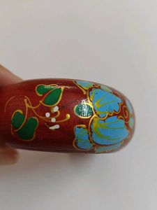 Hand-Painted Wooden Cuff Bracelet with jute pouch