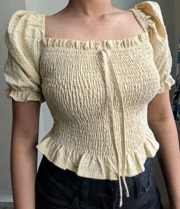 Yellow Gingham Smocked Top
