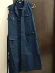 Blue Sleeveless Button-Down Maxi Dress