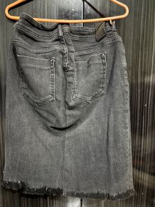 Black Denim Skirt with Button Detail