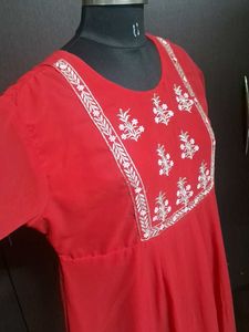 Red Kurta with White Embroidery
