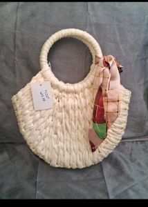 bought from Dubai Woven Handbag with Scarf Accent