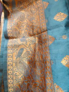 Beautiful Teal Saree with Gold Print