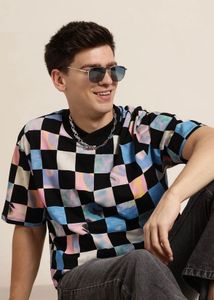 Vibrant Checkered Graphic T-Shirt