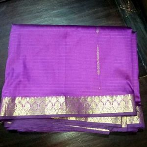 Elegant Purple Saree with blouse in Golden Border