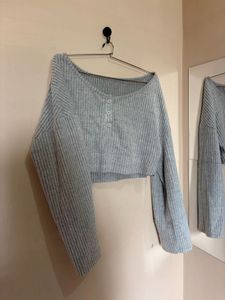 Grey Ribbed Cropped Sweater