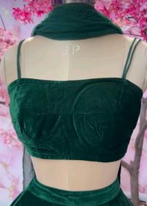 Emerald Green Velvet Lehenga Set