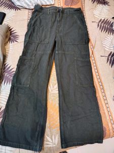 Olive Green Wide Leg Cargo Pants