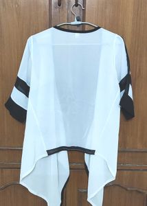 Chic White Black Trim Open Cardigan shrug