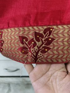 Vibrant Red Silk Saree with Embellished Border