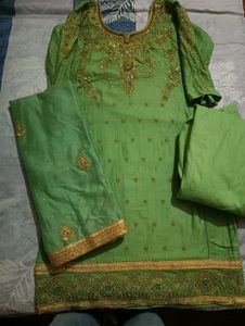 Green Colour Embriodey Work Suit
