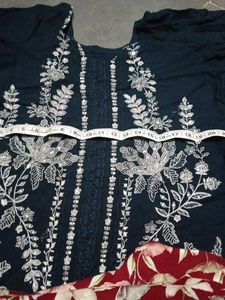 Embroidered navy blue Kurta Set with Dupatta