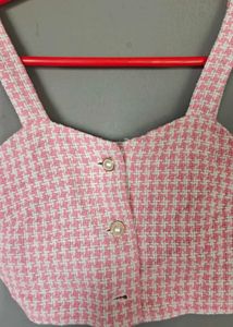 Chic Pink Houndstooth Tweed Top