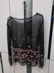 Sheer Embroidered Long Sleeve Top