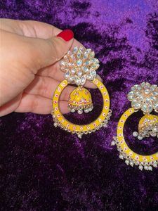 Yellow Jhumka Hoop Earrings