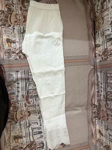 Elegant White Lace Trim Pants