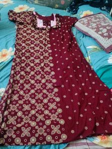 Maroon Printed Nightgown for Women