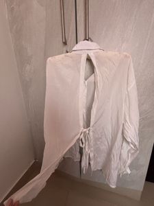 White Sheer Lace-Up Back Top